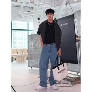 Túi tote 98stu logo Daily vải bố phối da cao cấp Canvas có dây kéo đeo vai