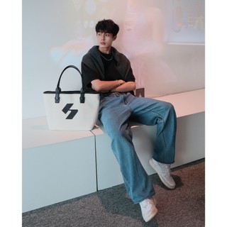 Túi tote 98stu logo Daily vải bố phối da cao cấp Canvas có dây kéo đeo vai