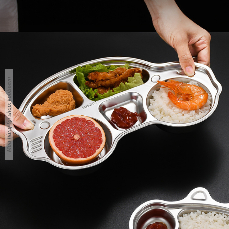Khay Cơm Inox 304 Chia Ngăn Cho Bé KOOBEE Hình Thú Cao Cấp - Khay Ăn Dặm Đế Hít Chân Không  Silicon Chống Đổ | 114