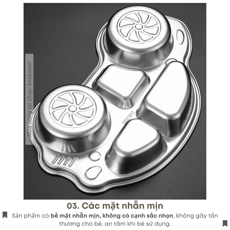 Khay Cơm Inox 304 Chia Ngăn Cho Bé KOOBEE Hình Thú Cao Cấp - Khay Ăn Dặm Đế Hít Chân Không  Silicon Chống Đổ | 114