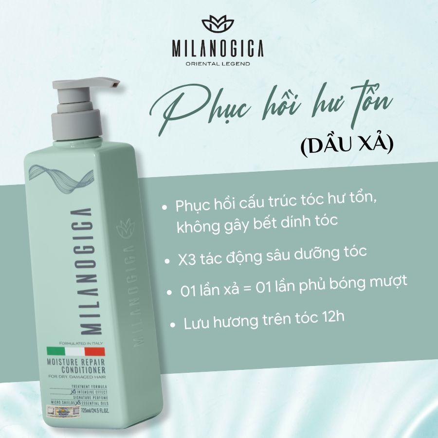 Ảnh Bộ Dầu Gội Phục hồi hư tổn Milanogica  355ml/725ml phủ bóng siêu mềm mượt hương nước hoa 3