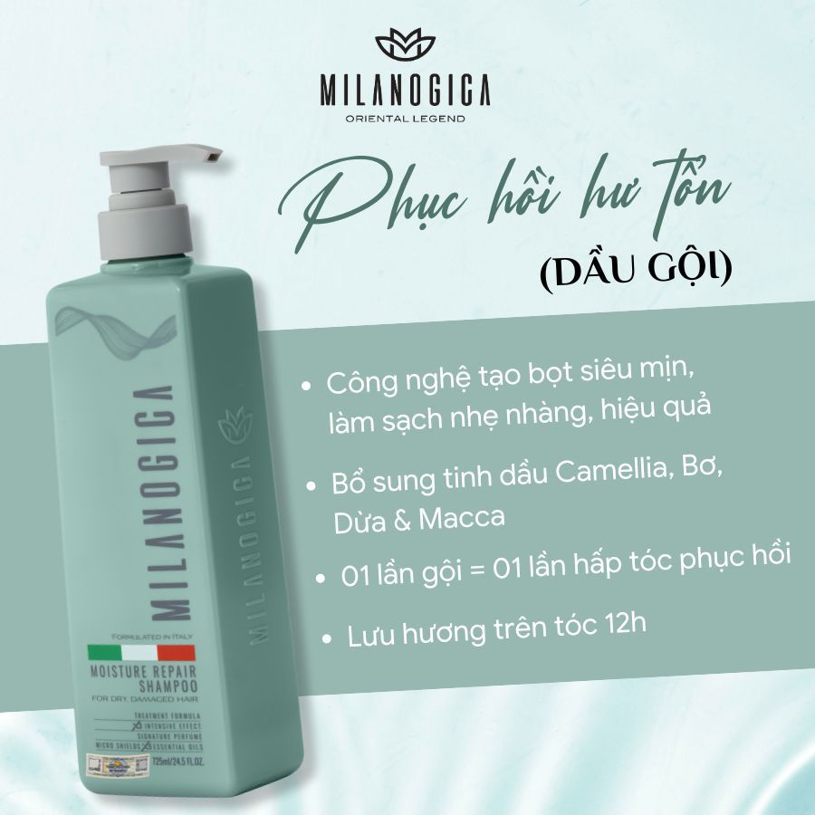 Ảnh Bộ Dầu Gội Phục hồi hư tổn Milanogica  355ml/725ml phủ bóng siêu mềm mượt hương nước hoa 2
