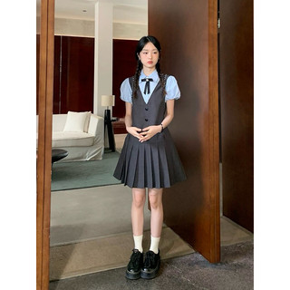 [V1.787] Váy Xước Thái Chân Xếp Ly Tay Phồng Phối Xanh Kèm Tang Nơ Siêu Xinh