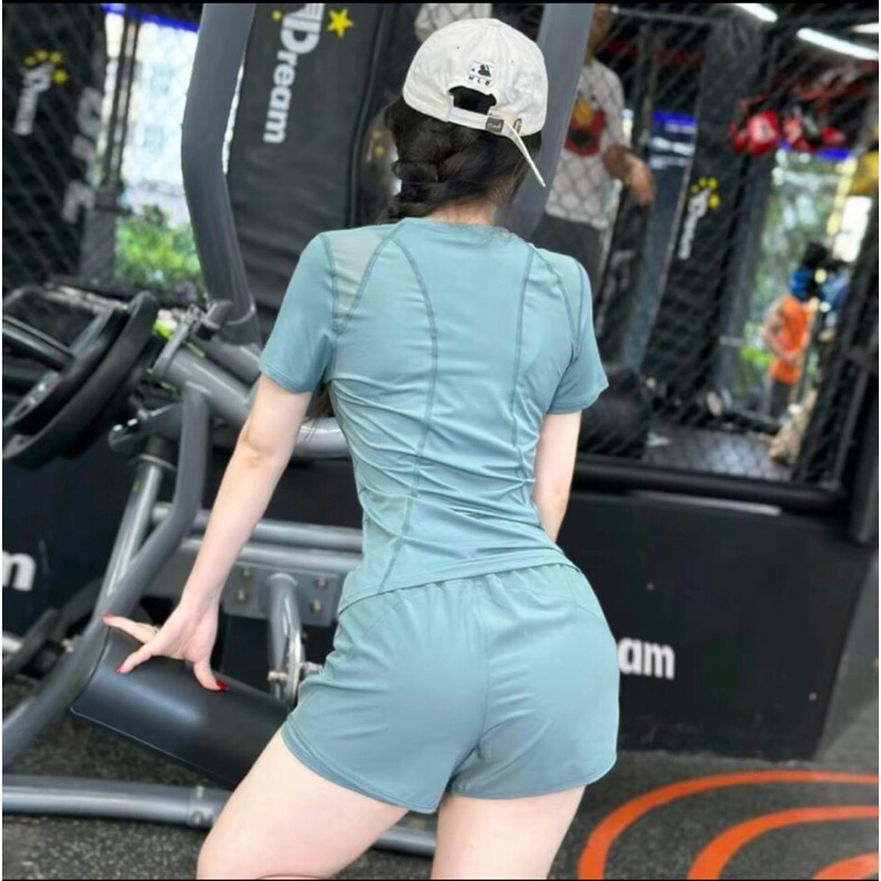(có túi khoá sườn) Bộ tập nữ quần 2 lớp có túi khoá sườn áo có lưới thông khí chất mát co giãn set đi bơi