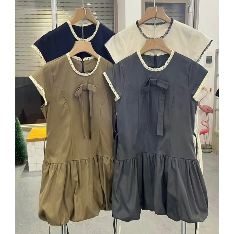 Váy bí đính nơ phối ren dáng ngắn dây buộc eo kèm quần bảo hộ rời, đầm tiểu thư dự tiệc đi chơi xinh xắn