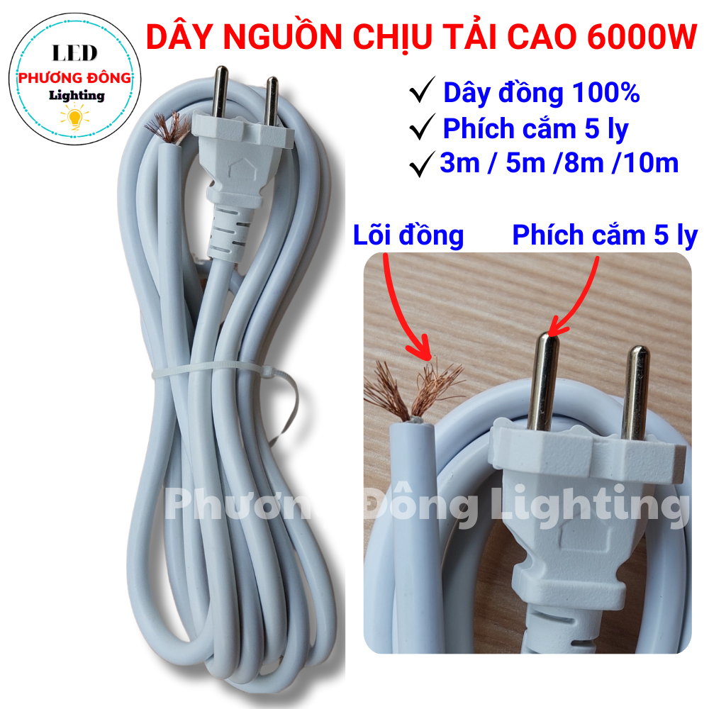 Dây nguồn chịu tải cao 6000w - 3m/5m/8m Lõi đồng