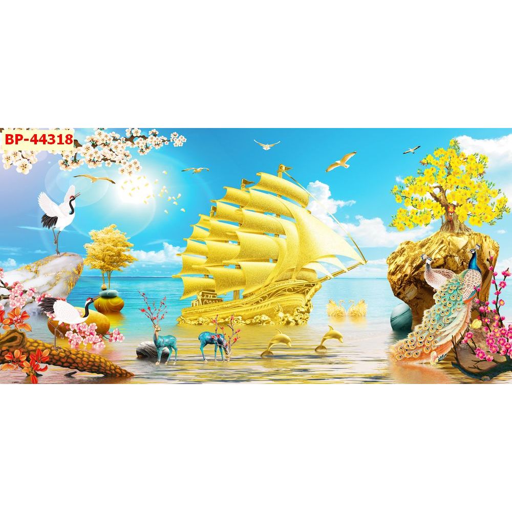 Tranh Thuận Buồm Xuôi Gió, Tranh dán tường 3d vải lụa trang trí phòng...