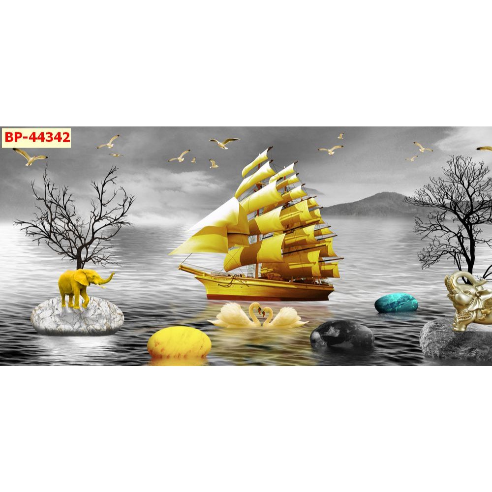 Tranh Thuận Buồm Xuôi Gió, Tranh dán tường 3d vải lụa trang trí phòng...