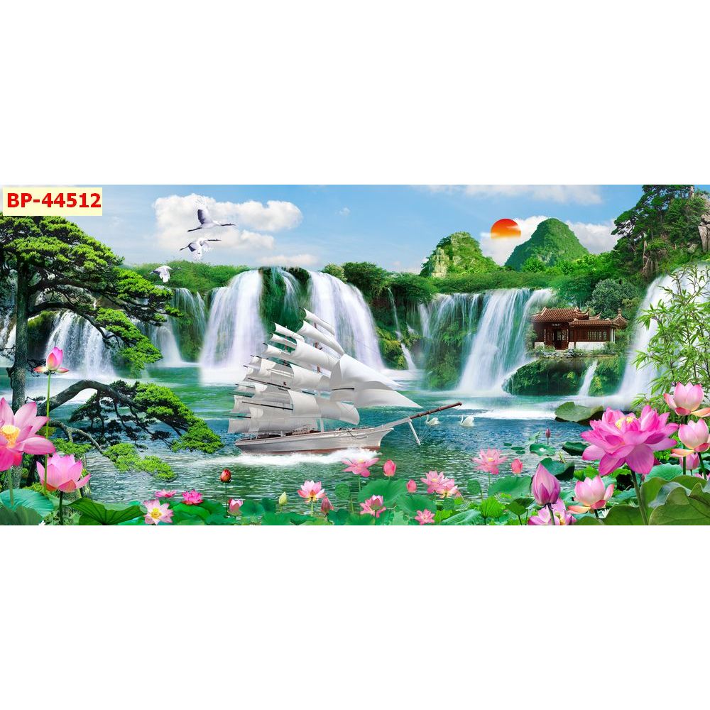 Tranh Thuận Buồm Xuôi Gió, Tranh dán tường 3d vải lụa trang trí phòng...