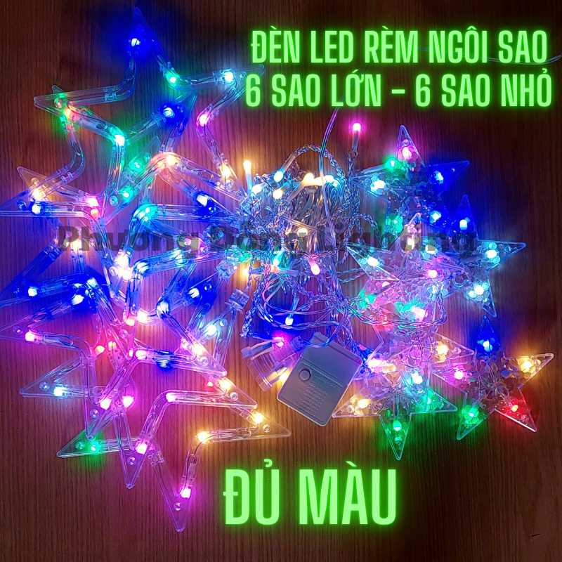 Đèn LED rèm ngôi sao trang trí 6 sao lớn, 6 sao nhỏ Trang trí Noel - Lễ - Tết