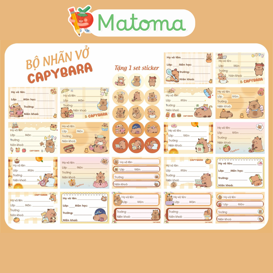 Set 20 cái Nhãn vở bóc dán Capybara Maltese Chikawa đáng yêu tặng kèm ...