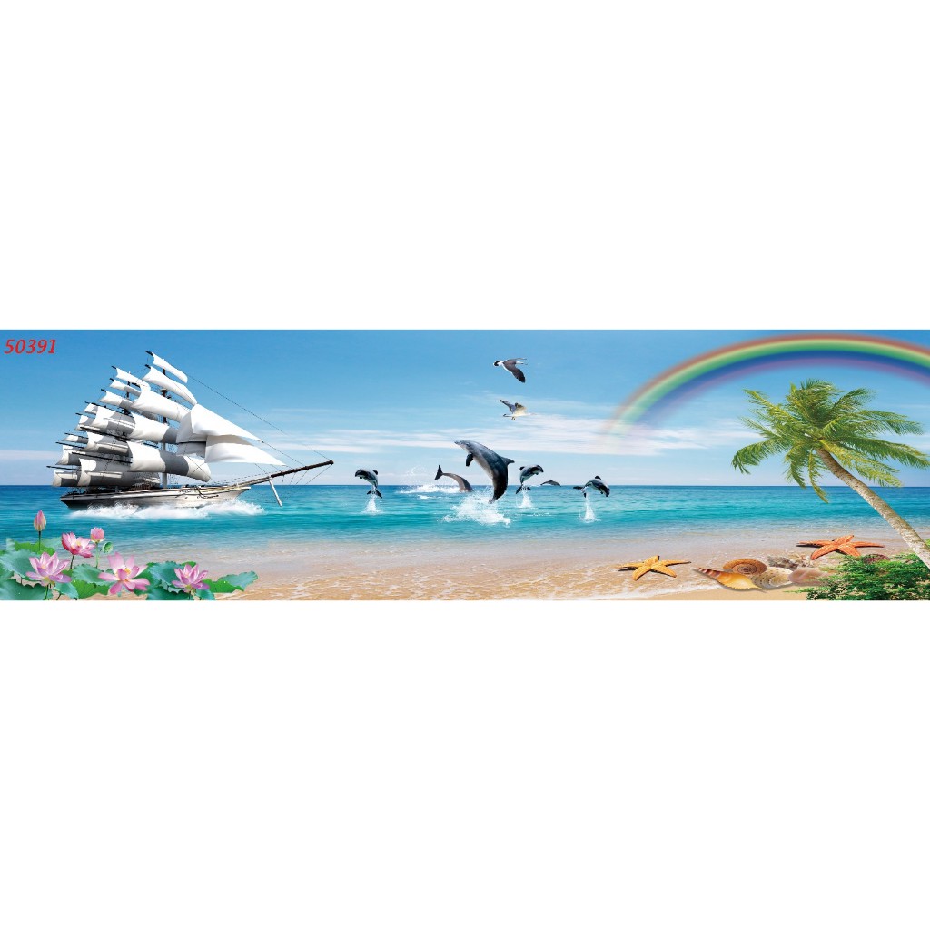 Tranh dán tường 3d vải lụa Thuận Buồm Xuôi Gió tranh phong thủy mang lại may mắn...