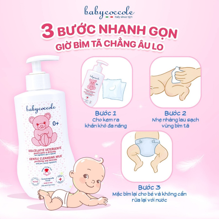 Kem Thay Tã Babycoccole 0M+ 250ml Làm Sạch, Ngừa Hăm, Giảm Rôm Sảy – Nhập Khẩu Từ Italy SSĐT