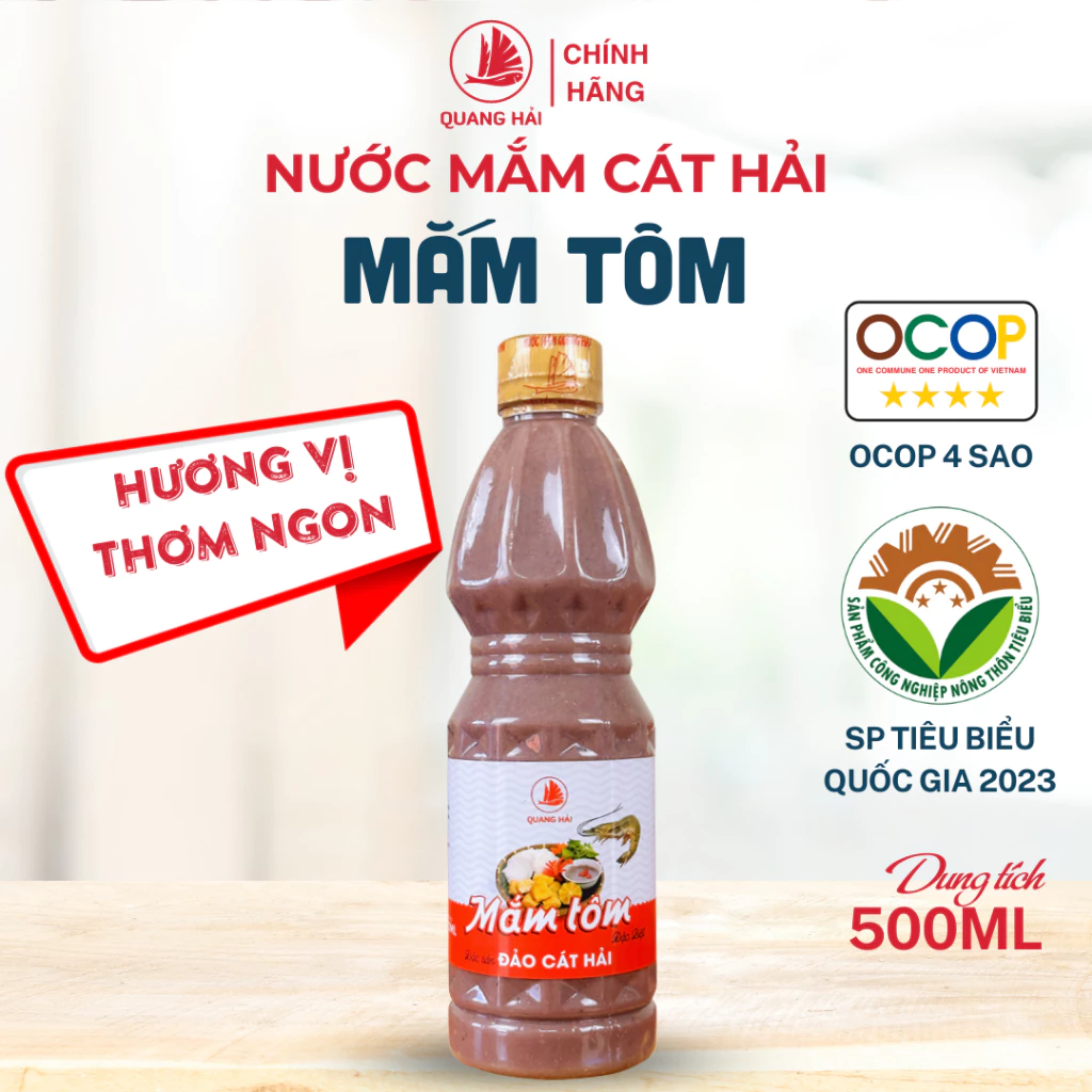 Mắm Tôm Cát Hải - Quang Hải, OCOP 4 Sao, Hương Vị Thơm Ngon, Đặc Sản Truyền Thống, Chai 500ml