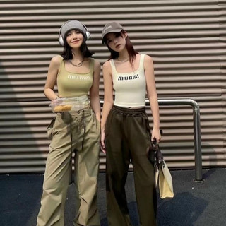 Áo Bra Nữ  Cotton Tăm 2 Dây Bản To Dáng Dài Kèm Mút Đệm  PHối Chữ Miumiu mã 3308