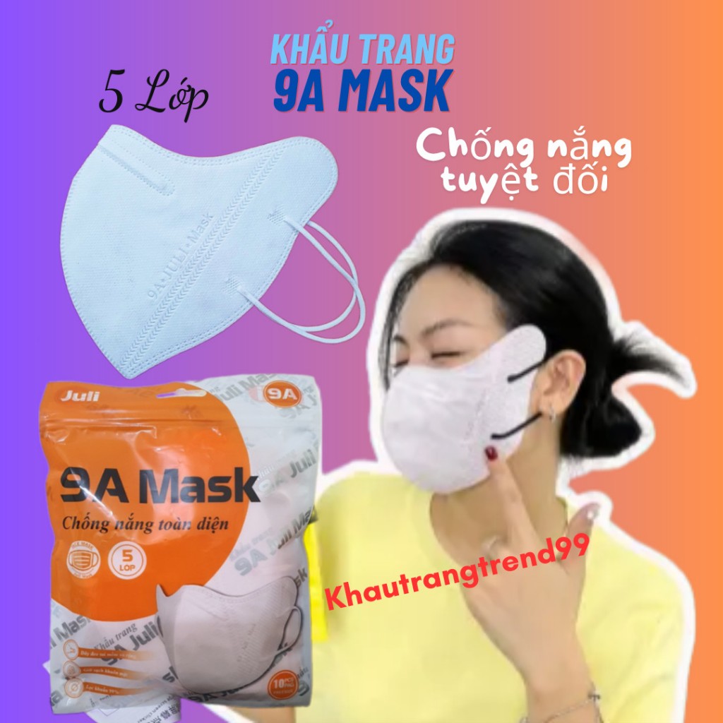 [Có tặng quà] Set 100 chiếc khẩu trang 9A JULI dày 5 Lớp Che Nắng Toàn Diện, chống tia UV 9A MASK