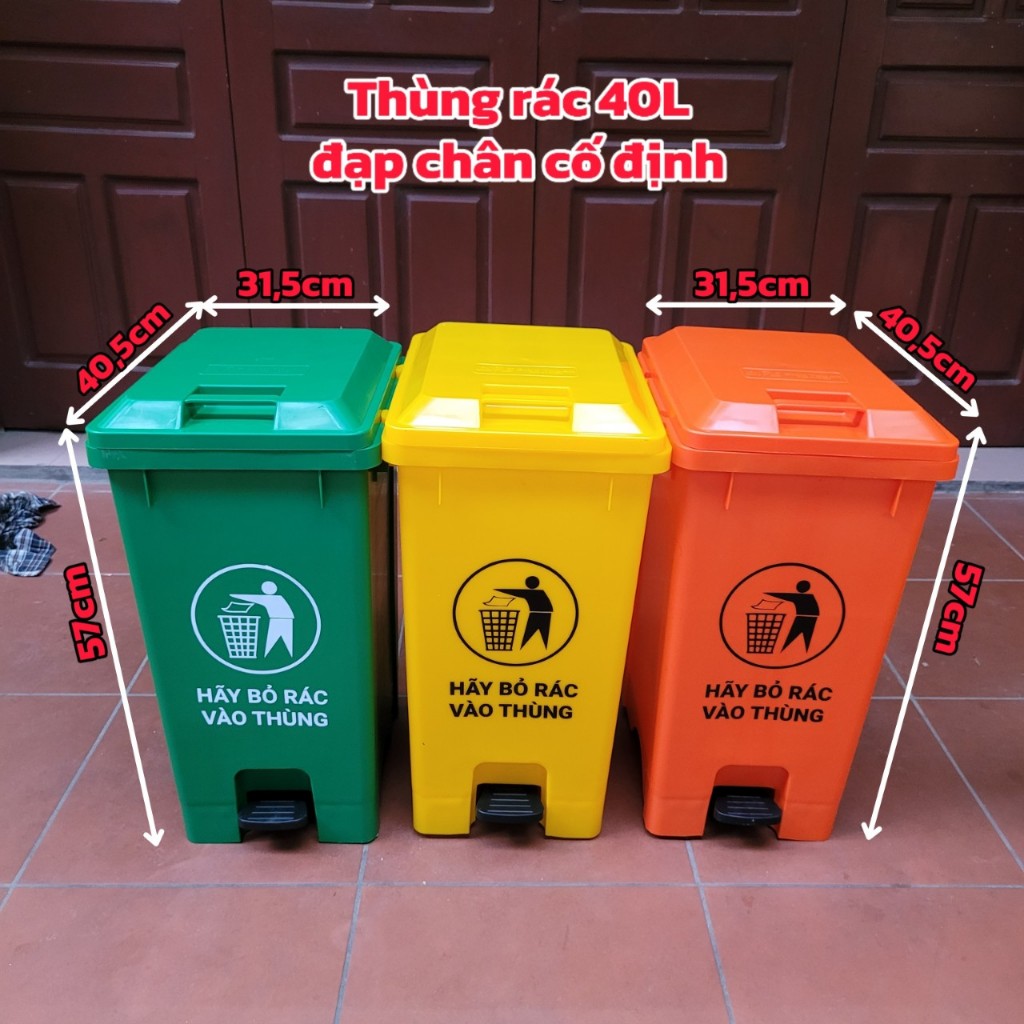 Thùng rác nhựa sọt rác nhựa 40 Lít đạp chân có nắp đậy kín cố định dành ...