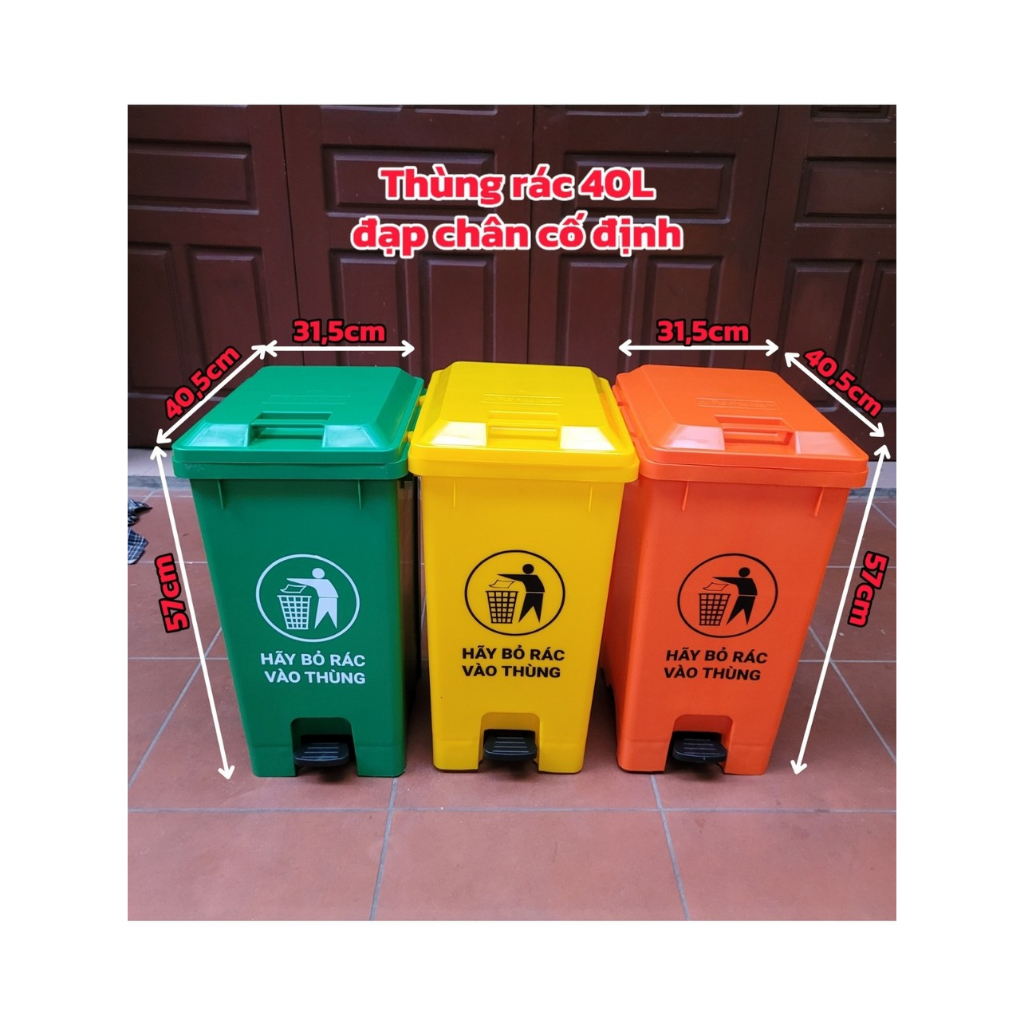 Thùng rác nhựa sọt rác nhựa 40 Lít đạp chân có nắp đậy kín cố định dành ...