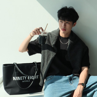 Túi tote 98stu logo Daily vải bố phối da cao cấp Canvas có dây kéo đeo vai