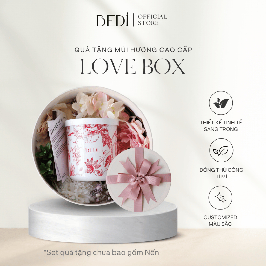 Hộp Quà Tặng Tròn Nắp Kín Hoa Lụa Cao Cấp LOVE BOX - BEDI Candles (Hộp ...