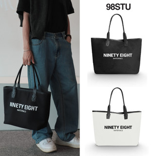 Túi tote 98stu logo Daily vải bố phối da cao cấp Canvas có dây kéo đeo vai