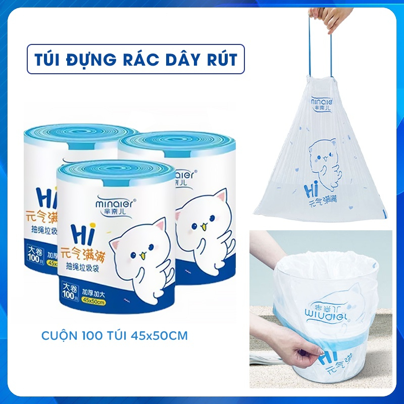 Cuộn 100 Túi Đựng Rác Tự Phân Hủy Có Dây Rút Chịu Lực Tốt, Không Gỉ ...