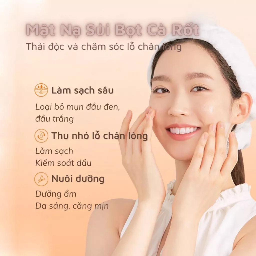 Mặt Nạ Sủi Bọt Thải Độc Cà Rốt YANFU Làm Sạch Bụi Bẩn, Mờ Thâm, Giảm Mụn Đầu Đen Hộp 12 gói MN01