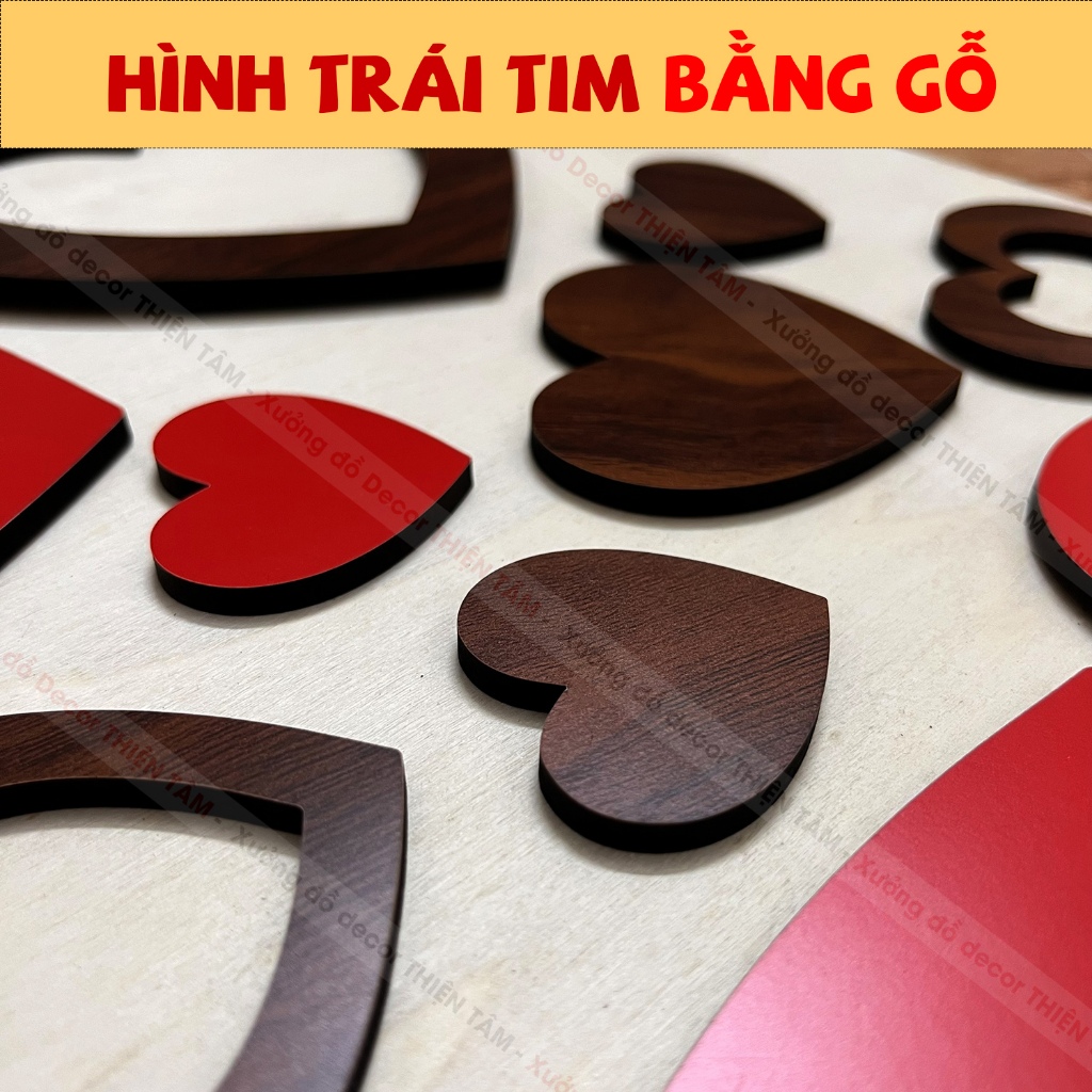 Hình TRÁI TIM NỔI decor dán tường bằng gỗ đẹp mắt, nhiều kích thước, có ...