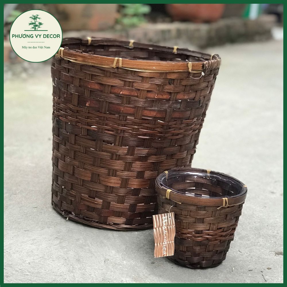 Sọt tre, giỏ tre trồng cây, ống đựng bút, sọt rác khô đa năng trang trí ...