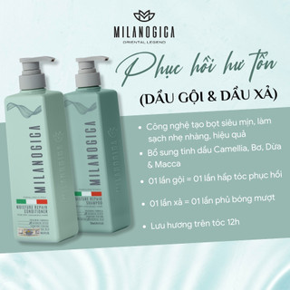 Combo Dầu Gội & Dầu Xả hương nước hoa Milanogica 355ml Phục hồi hư tổn, Giảm gàu sạch ngứa da đầu