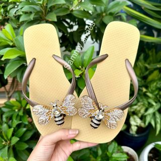 [Mũi Vuông-charm Ong Vàng] DÉP XỎ NGÓN NỮ GẮN CHARM ONG VÀNG MIX 18 MÀU ĐẾ CAO SU ÊM ÁI