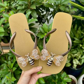 [Mũi Vuông-charm Ong Vàng] DÉP XỎ NGÓN NỮ GẮN CHARM ONG VÀNG MIX 18 MÀU ĐẾ CAO SU ÊM ÁI