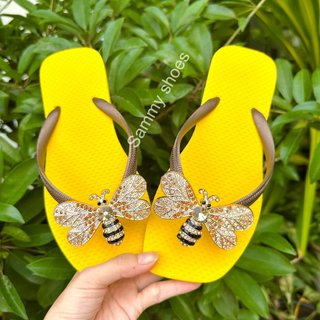 [Mũi Vuông-charm Ong Vàng] DÉP XỎ NGÓN NỮ GẮN CHARM ONG VÀNG MIX 18 MÀU ĐẾ CAO SU ÊM ÁI