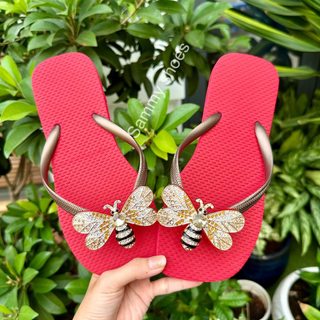 [Mũi Vuông-charm Ong Vàng] DÉP XỎ NGÓN NỮ GẮN CHARM ONG VÀNG MIX 18 MÀU ĐẾ CAO SU ÊM ÁI