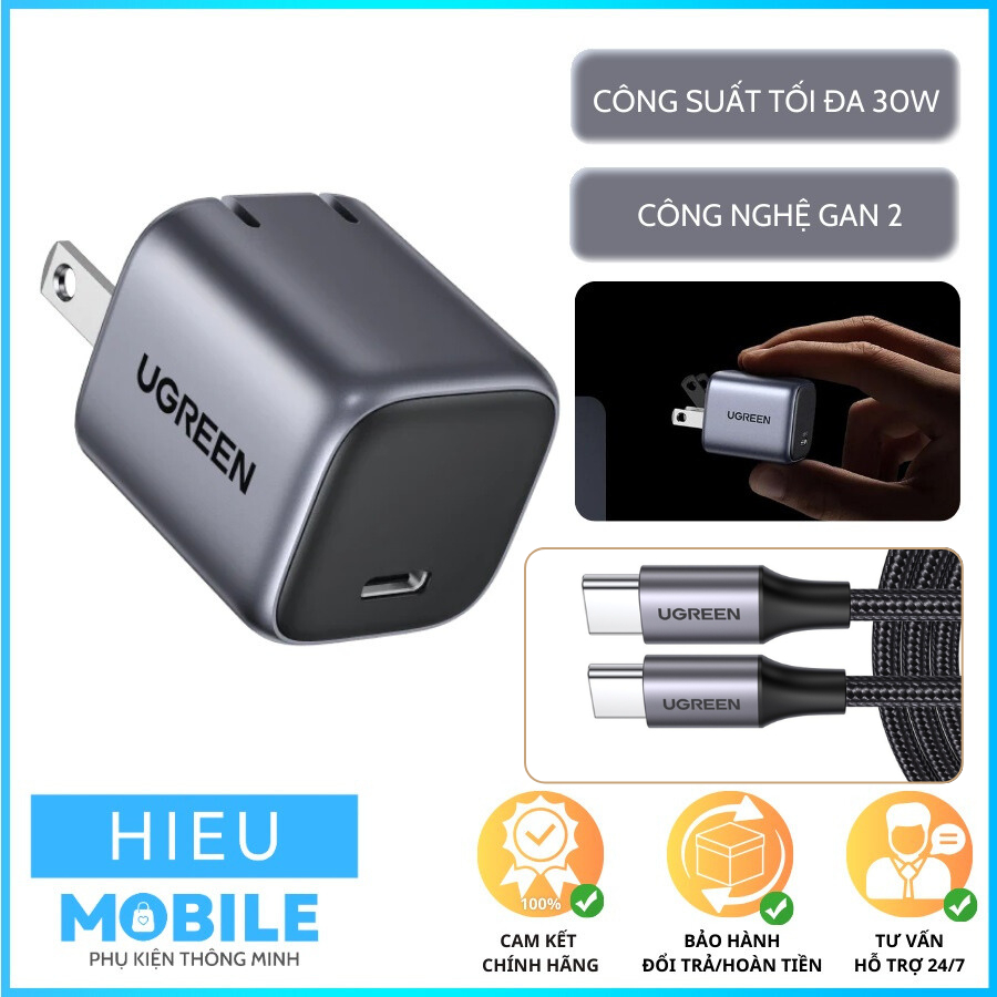 Củ sạc Ugreen Nexode 30W 1 cổng C gập chân nhỏ gọn (mới, k hộp) (BH 6 tháng)