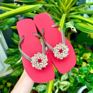 [Mũi Vuông-Nguyệt quế Trắng kim loại] DÉP XỎ NGÓN NỮ GẮN CHARM NGUYỆT QUẾ TRẮNG KIM LOẠI(SẮT) MIX 18 MÀU ĐẾ CAO SU