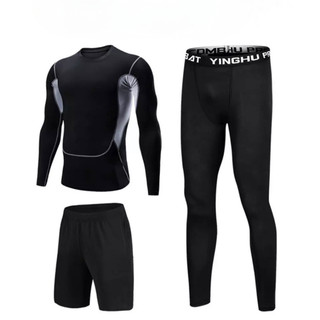Bộ Quần Áo Dài Tay Legging Nam - Quần Áo Giữ Nhiệt 3 in 1 Đen Có Hình