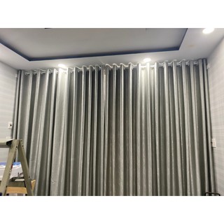 Rèm cửa màu xám bạc, rèm khoen, chống nắng cản sáng 80%, ngăn được hơi máy lạnh, cửa sổ, cửa chính, gác lửng.