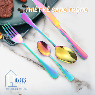 Bộ 4 món thìa dĩa dao ăn bằng thép không gỉ nhiều màu sắc phục vụ cho gia đình nhà hàng khách sạn