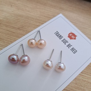 Bông tai ngọc nuôi inox không gỉ nụ đẹp 8ly