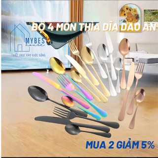 Bộ 4 món thìa dĩa dao ăn bằng thép không gỉ nhiều màu sắc phục vụ cho gia đình nhà hàng khách sạn