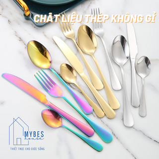 Bộ 4 món thìa dĩa dao ăn bằng thép không gỉ nhiều màu sắc phục vụ cho gia đình nhà hàng khách sạn