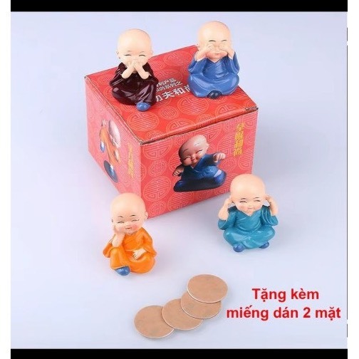 Bộ Tượng Chú Tiểu Hòa Thượng Tứ Không - Tượng Phật Phong Thủy Mini 4 Tư Thế, Trang Trí Xe Hơi, Để Bàn