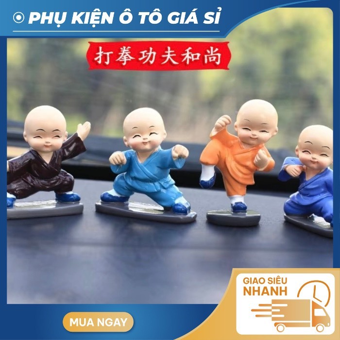 Bộ Tượng Chú Tiểu Hòa Thượng Tứ Không - Tượng Phật Phong Thủy Mini 4 Tư Thế, Trang Trí Xe Hơi, Để Bàn