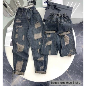 Quần Jean Baggy Nữ Rách Nhiều Lưng Chun / Lê Sĩ Ngoan