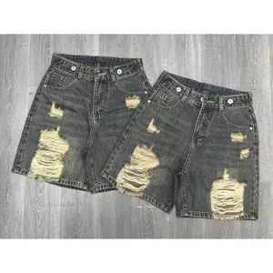 Quần Jean Ngố Nữ Rách Phối Nút Trên Cạp Form Đẹp 575 - 574
