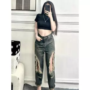 Quần Jean Baggy Nữ Rách Hai Dài Hai Bên/Lê Sĩ Ngoan