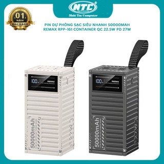 [Có 3C] Pin Dự Phòng REMAX RPP-161 50000mAh max 27W, TypeC in/out, USB 22.5W, 5 cổng sạc, Thiết kế kiểu Container