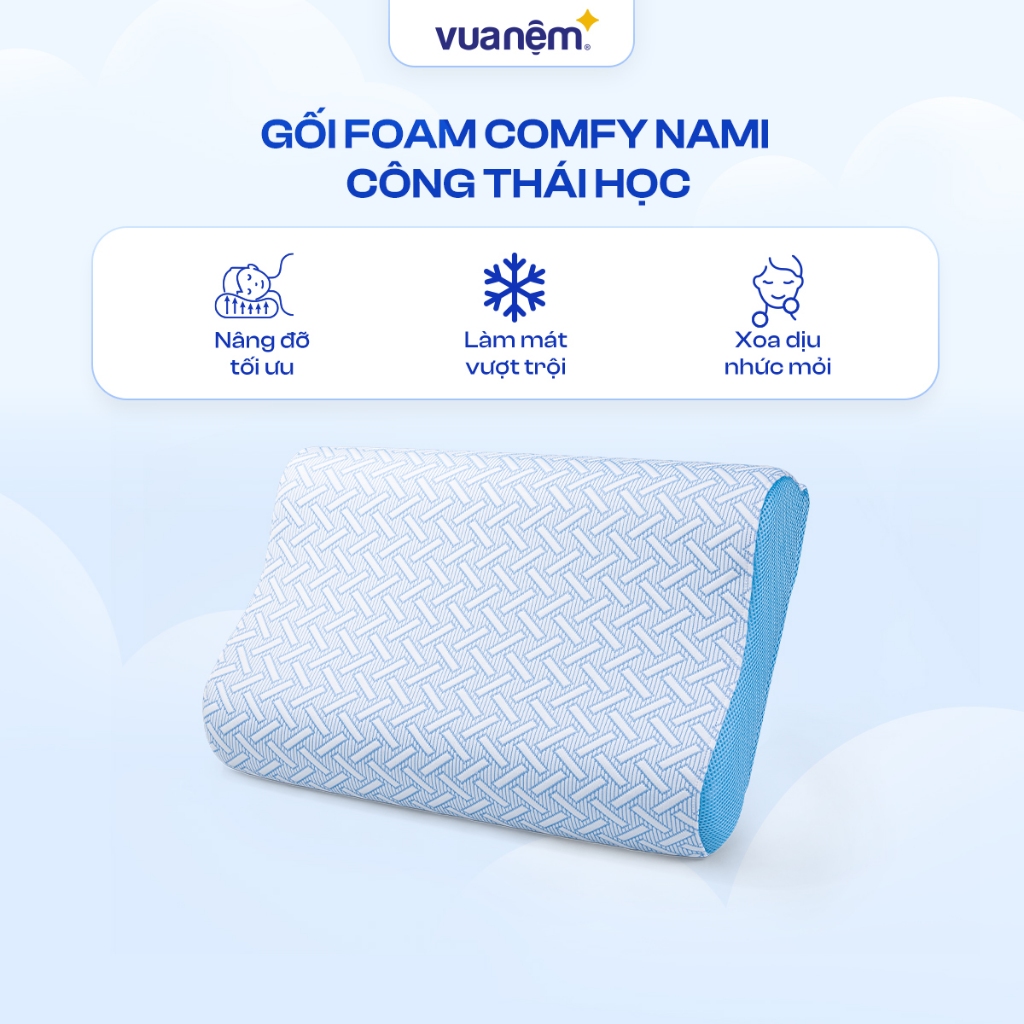 Ảnh Gối foam Comfy Nami 40x60cm lượn sóng nâng đỡ vai gáy, công nghệ làm mát cao cấp 1