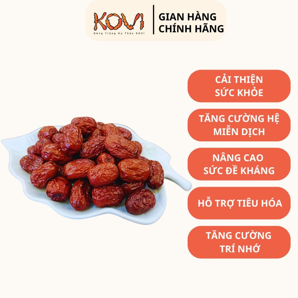 Táo đỏ KOVI chín sấy khô, nguyên liệu phù hợp với Đông trùng hạ thảo, chưng yến, hầm canh, pha trà